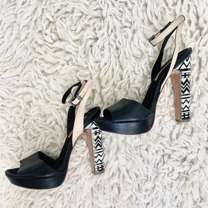 BCBGMaxazria Aztec color block heels